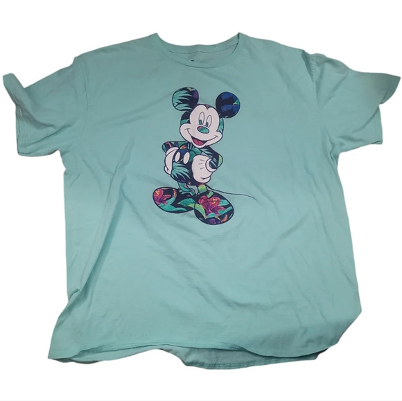 Disney Mickey Mouse mint green tropical floral print t shirt tee unisex 2x - Picture 1 of 3